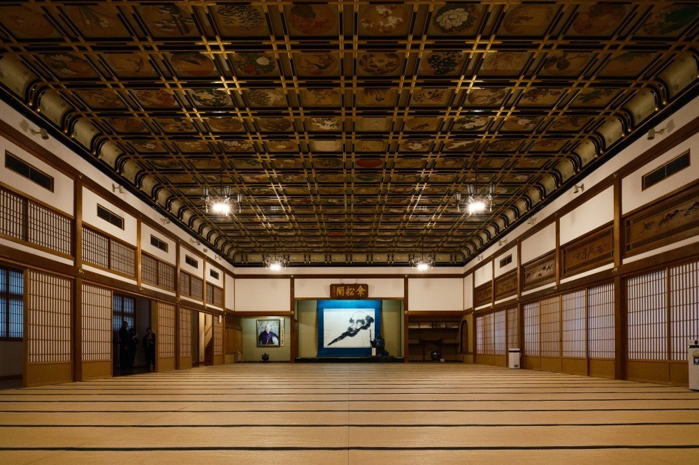 The spectacular painted ceiling of Sanshokaku's grand hall, featuring 230 works by 144 leading Japanese painters of the Showa era